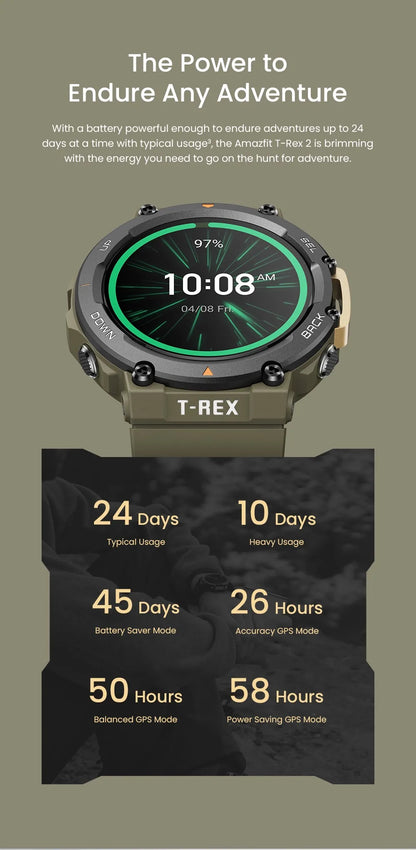 Amazfit T Rex 2 Smartwatch T Rex 2 Dual Band Route Import 150 Built-In Sports Modes Smart Watch