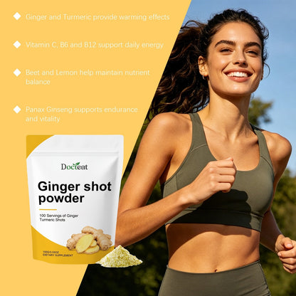 Docteat Ginger Shot Powder – Natural Energy & Vitality Booster with Turmeric & Vitamins