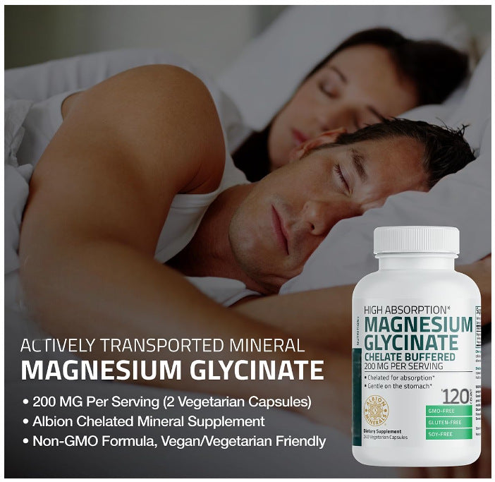 Magnesium Glycinate Supplement Capsules in a Bottle
