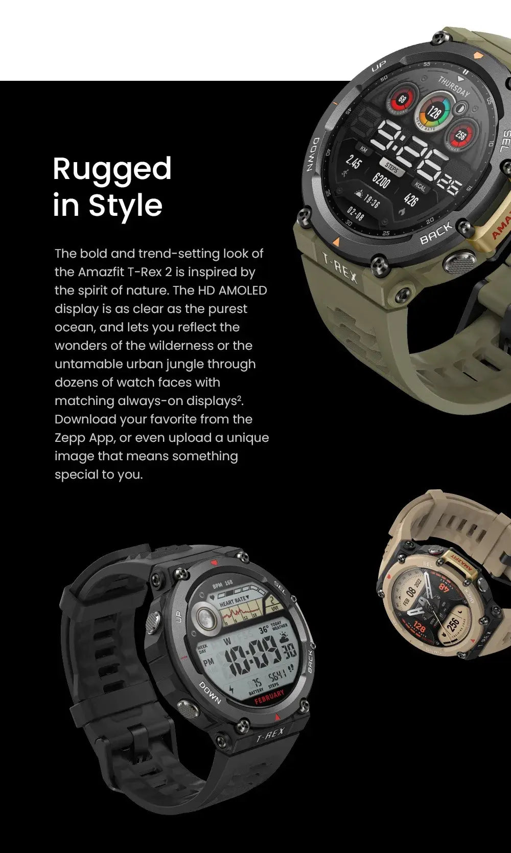 Amazfit T Rex 2 Smartwatch T Rex 2 Dual Band Route Import 150 Built In Sports Modes Smart Watch.
