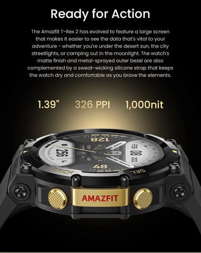 Amazfit T Rex 2 Smartwatch T Rex 2 Dual Band Route Import 150 Built-In Sports Modes Smart Watch