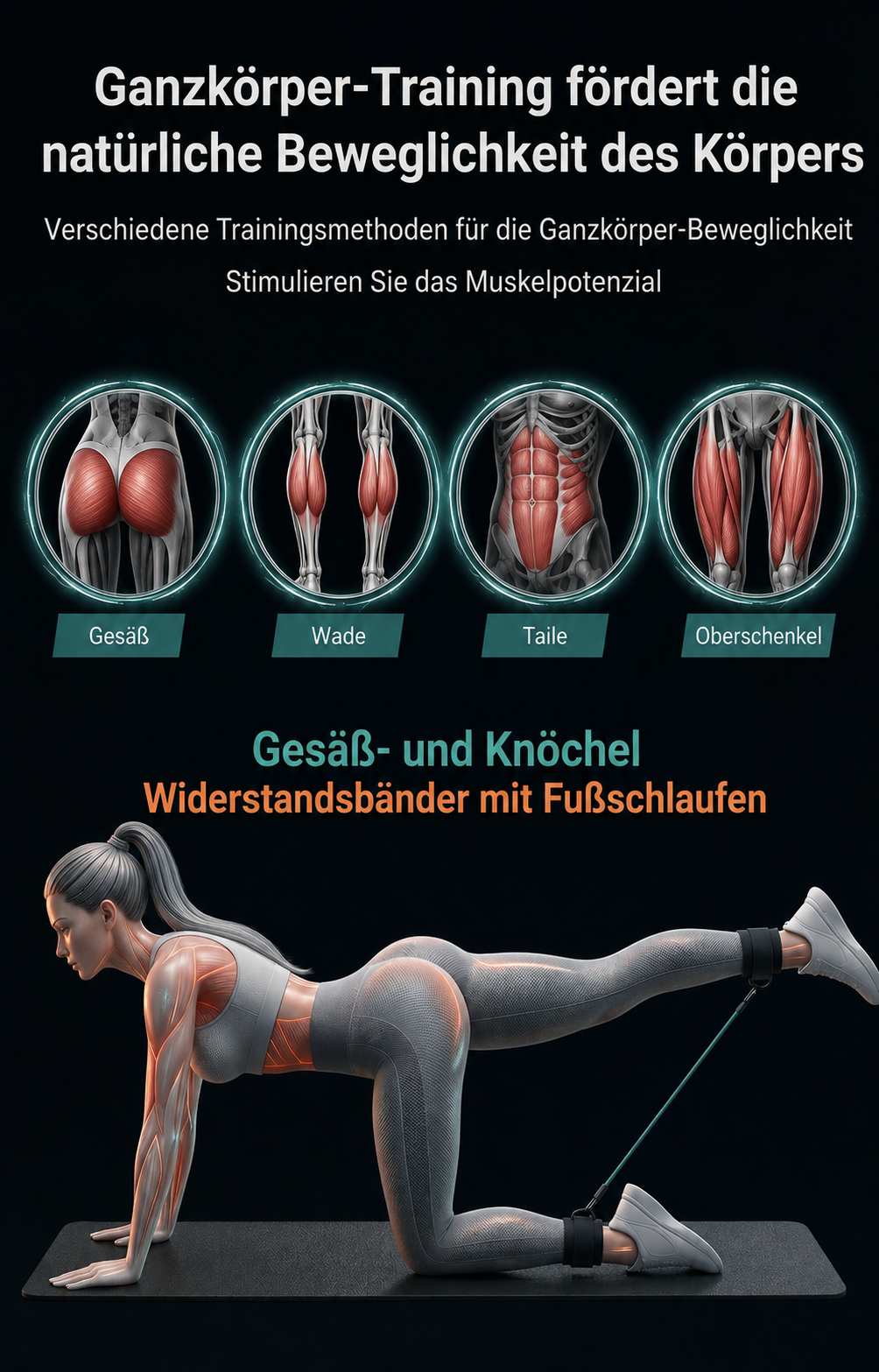 Fitnessbänder Set mit Fußschlaufen | Widerstandsbänder für Po- & Beintraining