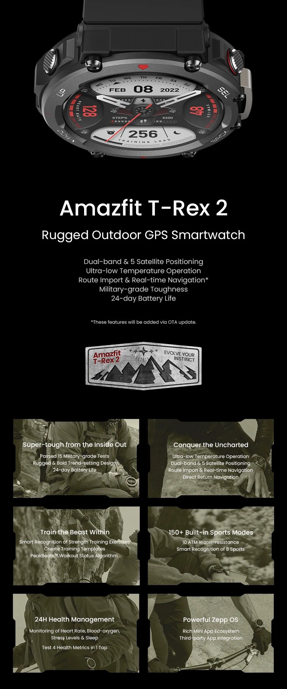 Amazfit T Rex 2 Smartwatch T Rex 2 Dual Band Route Import 150 Built-In Sports Modes Smart Watch