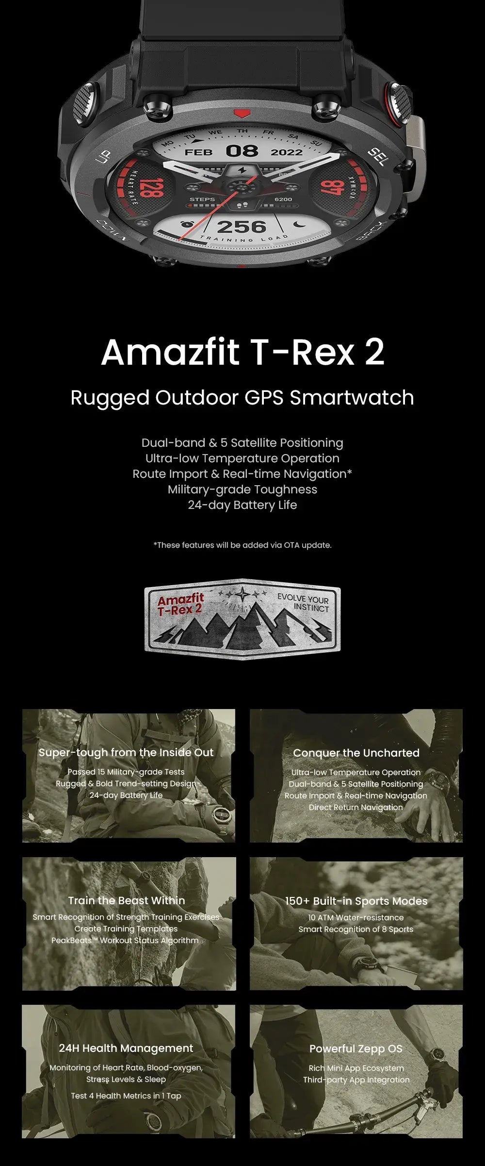 Amazfit T Rex 2 Smartwatch T Rex 2 Dual Band Route Import 150 Built In Sports Modes Smart Watch.