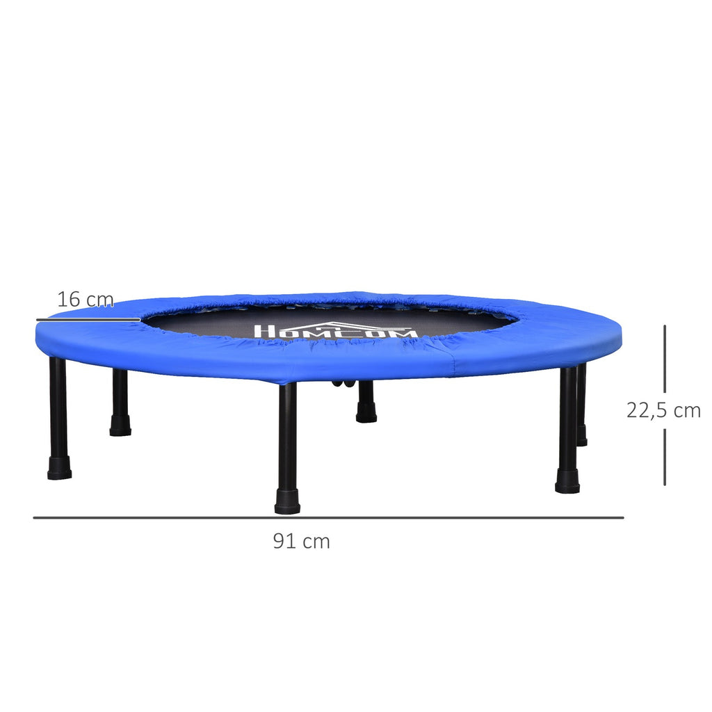 Fitness Trampolin Ø91 Cm Mini Trampoline Mit Rutschfesten Füßen Schwarz+Blau