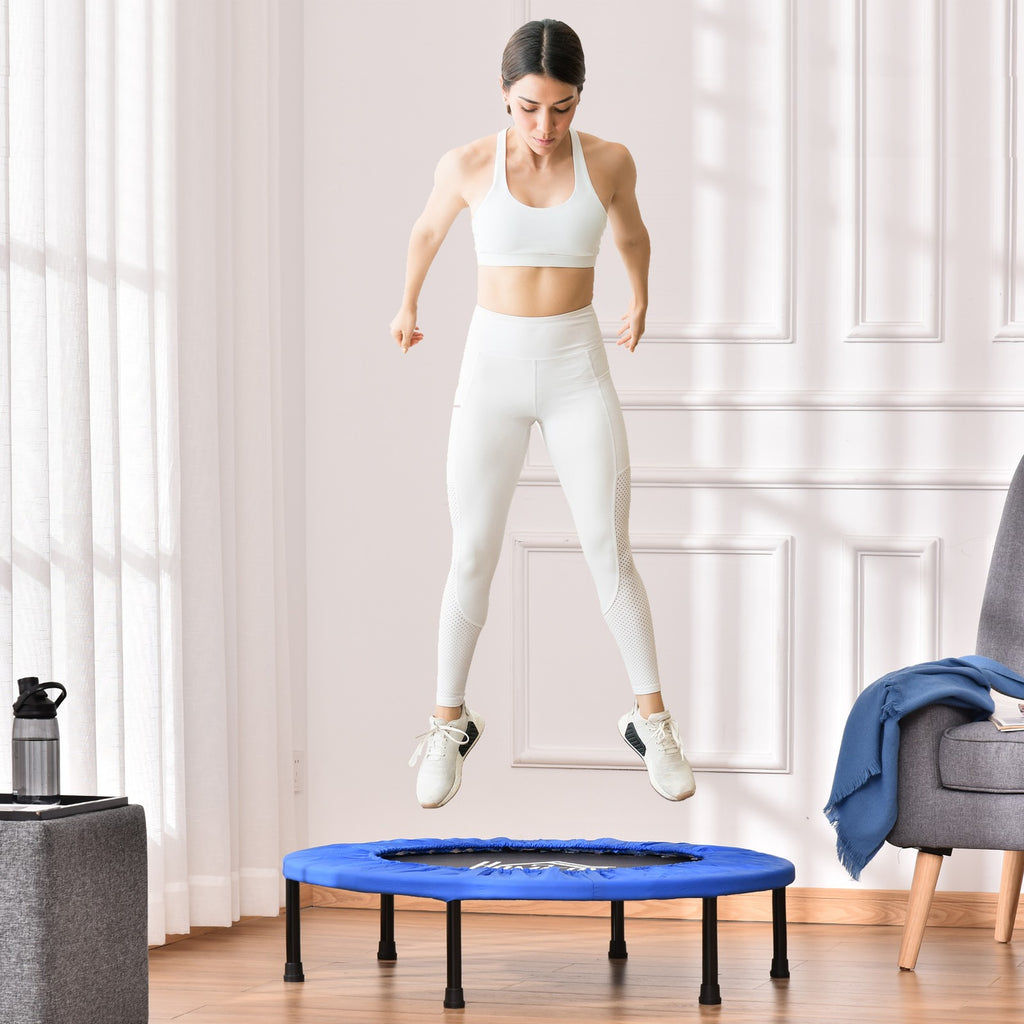 Fitness Trampolin Ø91 Cm Mini Trampoline Mit Rutschfesten Füßen Schwarz+Blau