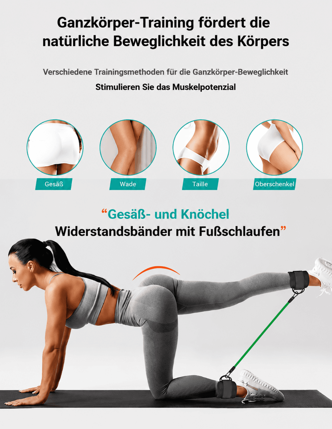 Fitnessbänder Set mit Fußschlaufen | Widerstandsbänder für Po- & Beintraining.