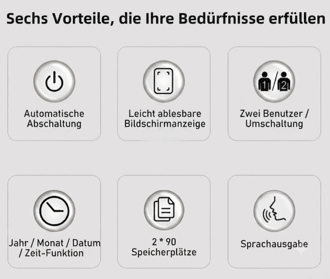Digitales Oberarm-Blutdruckmessgerät mit Sprachausgabe.