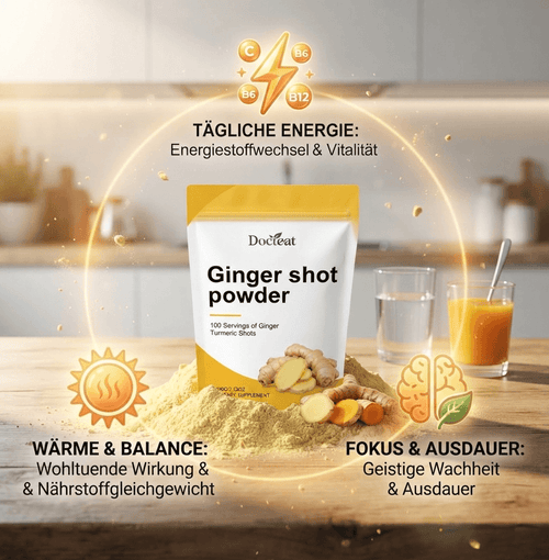 Docteat Ginger Shot Pulver: Naturlig energi- och vitalitetsförstärkare med kurkuma och vitaminer