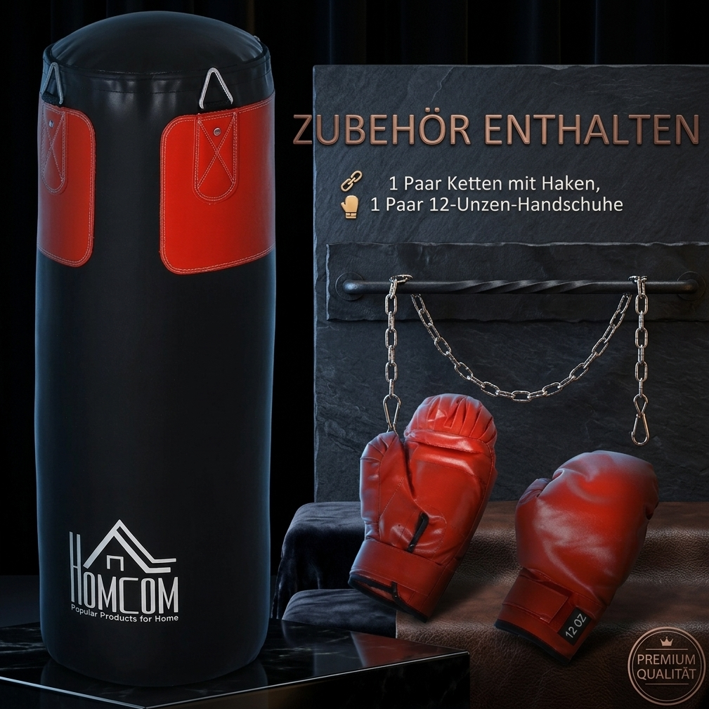 Box-Set Boxsack Hanging Boxing Heavy Bag Mit Boxhandschuhe 16 KG Schwarz+Rot