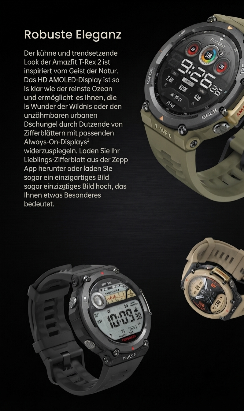 Amazfit T-Rex 2 Smartwatch mit Dual-Band, Routenimport und 150 Sportmodi